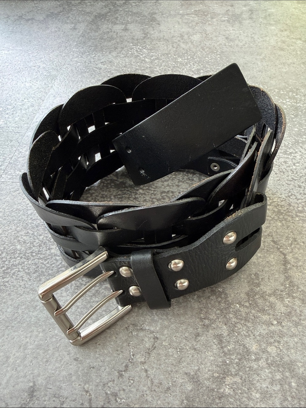 Club Monaco Black Woven Leather Womans's Belt with Silver Buckle